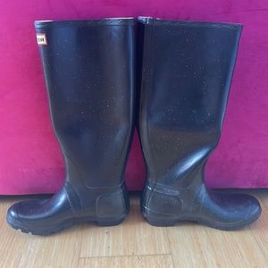 Hunter tall rain boots black glitter